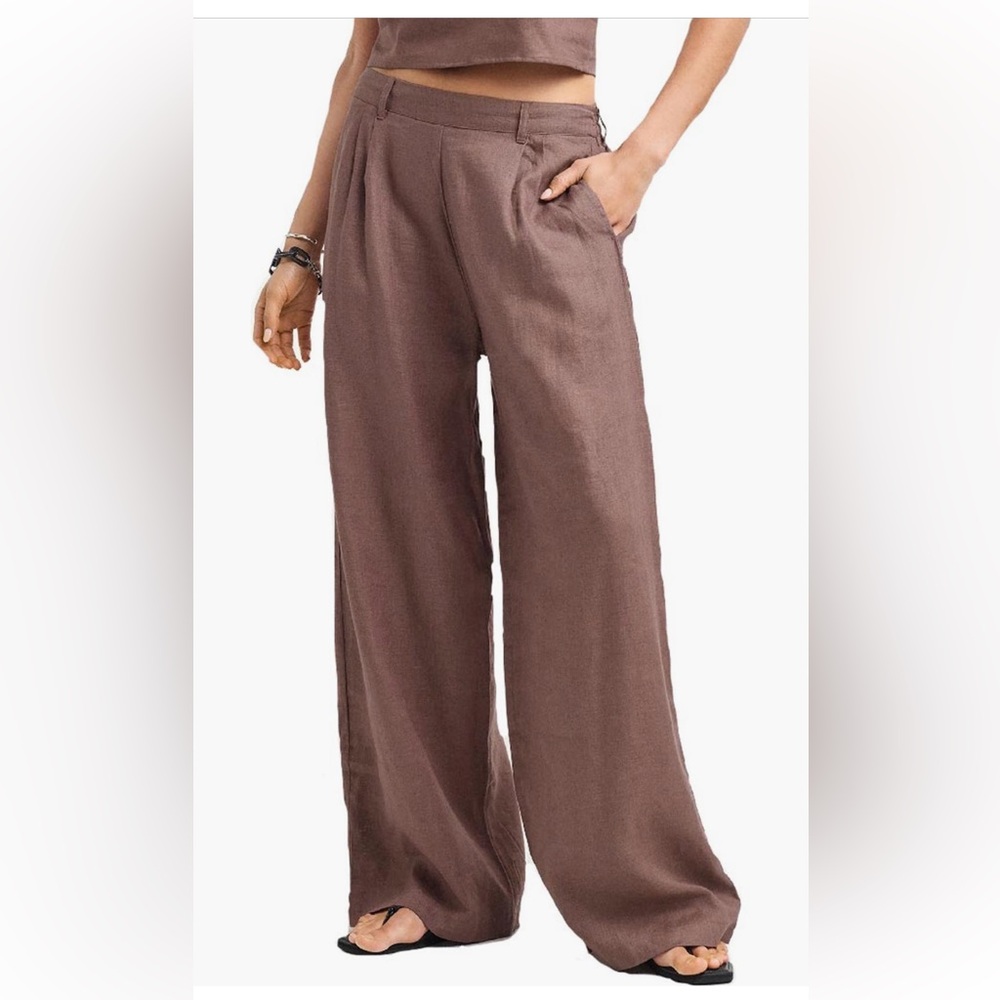NWT Vitamin A Getaway Linen Cover Up Pant Small Mocha